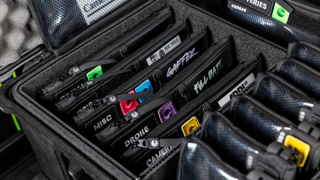 case of accessories for filmmaking with pouches